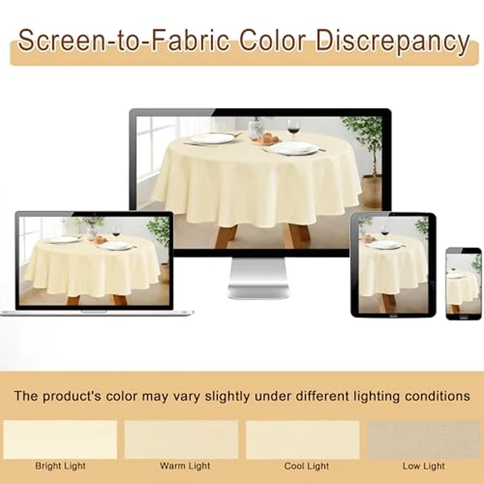 JIUZHEN 70 Inch Faux Linen Round Table Cloth - Wrinkle and Stain Resistant Spillproof Washable Polyester Fabric Tablecloth for Dining Room Kitchen Cover for Dinner Outdoor Picnic, Champagne by JIUZHEN - Image 5