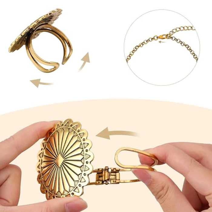 JMScape 4 PCS Western Turquoise Jewelry for Women Boho Vintage Navajo Pearl Necklace Earring Bracelet Ring Set Country Cowgirl Accessories for Gift (J-Gold) by JMScape - Image 5