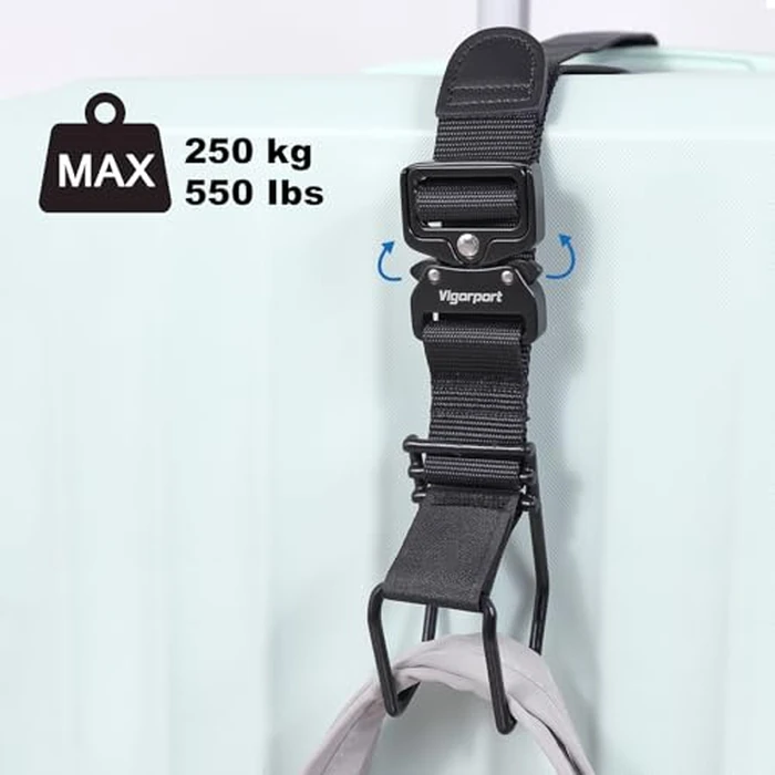 Vigorport Luggage Hook Strap, J Hook for Add a Bag Luggage, Multi Adjustment Bag Strap Hook with Hands Free(Medium Size/Metal Buckle) by Vigorport - Image 4