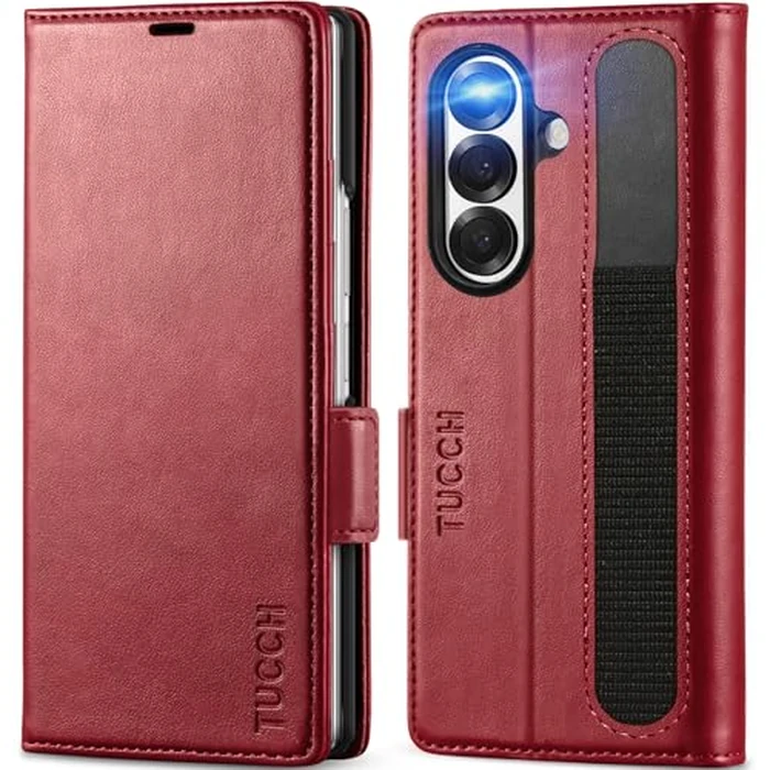 TUCCH Case Wallet for Galaxy Z Fold7 5G, Shockproof PU Leather Magnetic Folio Cover with [RFID Blocking] [Kickstand][4 Card Slots], PC Shell Compatible with Galaxy Z Fold 7 (8.0") 2025, Dark Red by TUCCH - Used - Like New condition - US$6.74