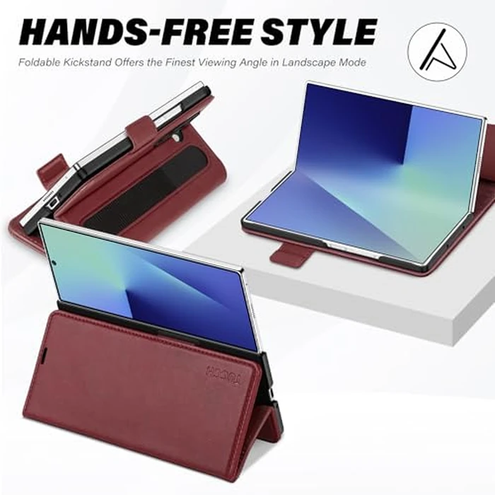 TUCCH Case Wallet for Galaxy Z Fold7 5G, Shockproof PU Leather Magnetic Folio Cover with [RFID Blocking] [Kickstand][4 Card Slots], PC Shell Compatible with Galaxy Z Fold 7 (8.0") 2025, Dark Red by TUCCH - Image 3