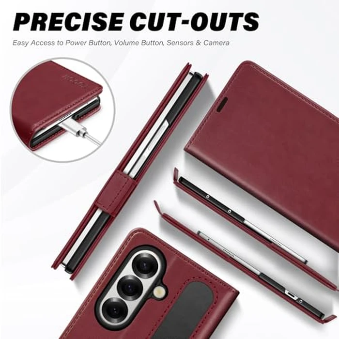 TUCCH Case Wallet for Galaxy Z Fold7 5G, Shockproof PU Leather Magnetic Folio Cover with [RFID Blocking] [Kickstand][4 Card Slots], PC Shell Compatible with Galaxy Z Fold 7 (8.0") 2025, Dark Red by TUCCH - Image 8