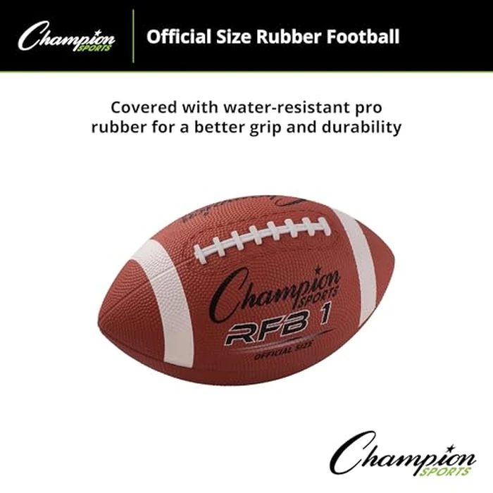 Champion Sports Rubber Football - Durable All-Weather Football with Enhanced Grip - Backyard Play & Training - Official Size by Champion Sports - Image 2