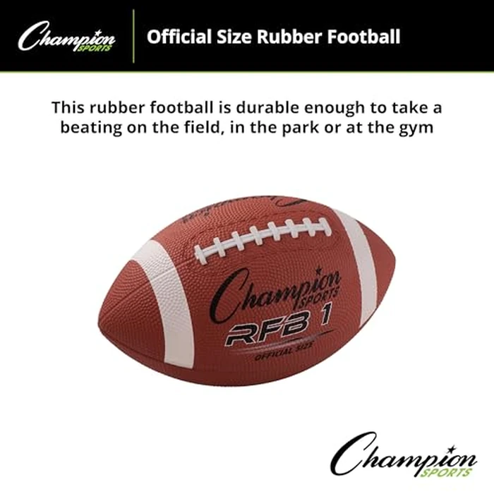 Champion Sports Rubber Football - Durable All-Weather Football with Enhanced Grip - Backyard Play & Training - Official Size by Champion Sports - Image 6