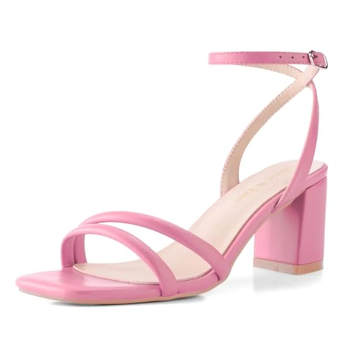 Shoe'N Tale Strappy Heels for Women Square Toe Chunky Block Heels Ankle Buckle Heeled Sandals(7.5,Pink) by Shoe'N Tale - Used - Acceptable condition