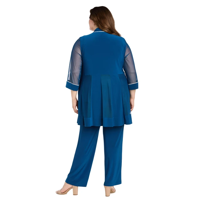 R&M Richards Women's 2-Piece Rhinestone Mock Pantsuit W/Necklace & Rhinestone Trim Mesh Jacket & Pull-On Elastic Pants by R&M Richards - Image 3