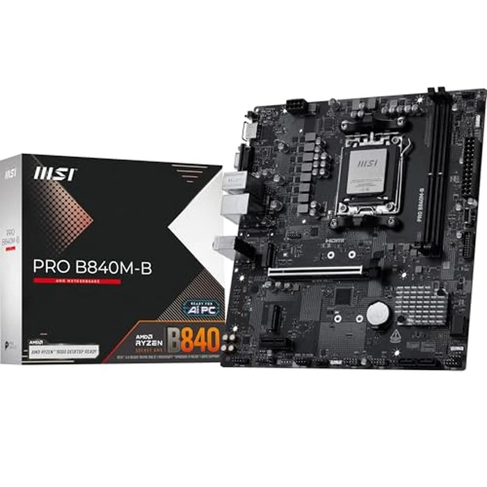 MSI PRO B840M-B Motherboard, mATX - Supports AMD Ryzen 9000/8000 / 7000 Processors, AM5 - DDR5 Memory Boost (8000+ MT/s OC), PCIe 4.0 x16, M.2 Gen4, Wi-Fi 7, 2.5G LAN by MSI - Used - Like New condition