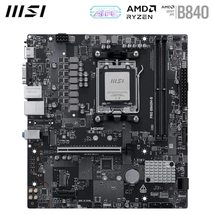MSI PRO B840M-B Motherboard, mATX - Supports AMD Ryzen 9000/8000 / 7000 Processors, AM5 - DDR5 Memory Boost (8000+ MT/s OC), PCIe 4.0 x16, M.2 Gen4, Wi-Fi 7, 2.5G LAN by MSI - Image 2