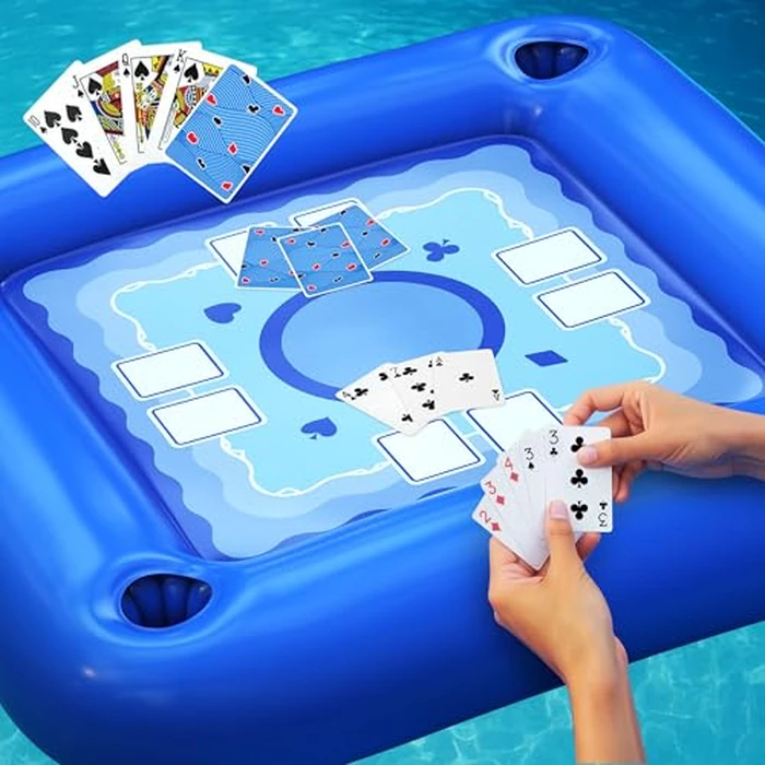 DIMROM Floating Table for Pool with Cup Holders - Adult Pool Games with Waterproof Cards - Pool Float Games - Perfect for Party, Snacks, Drinks, Hot Tub & Summer Fun by DIMROM - Used - Very Good condition