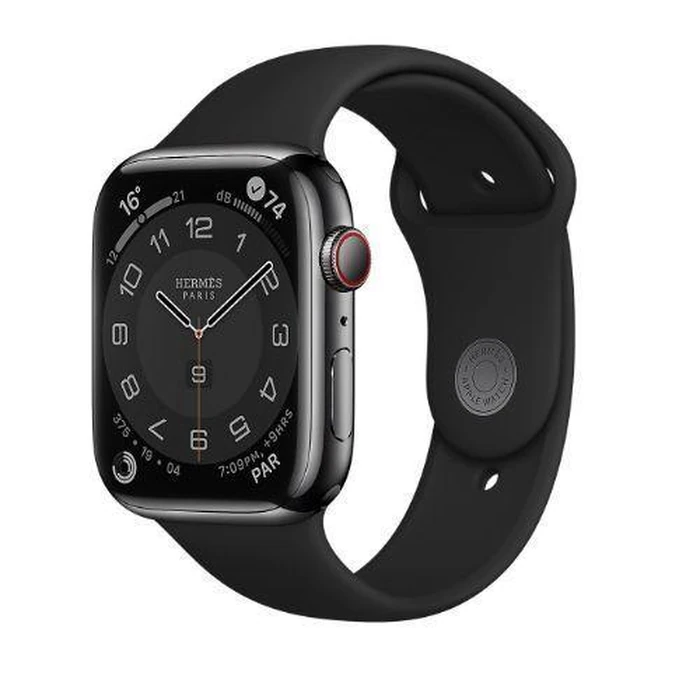 Apple Watch Series 7 (Cellular + GPS) - 32GB - 41mm - Space Black Hermes (Stainless Steel) Case with Black Rubber Sport Band by Apple - Refurbished - Excellent condition - US$157.49