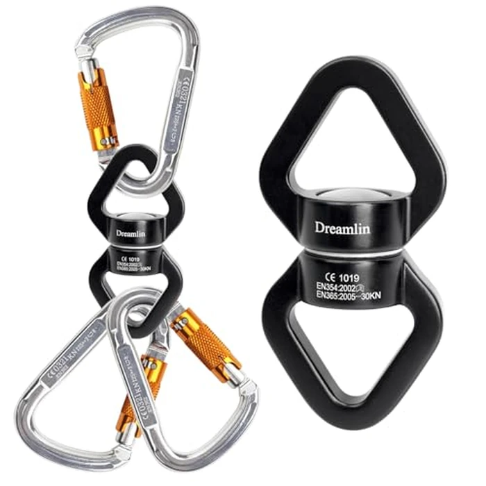 Aerial Silks Hardware Kit 30 KN Swing Swivel Aerial Yoga Hammock Rigging Aluminum Swivel Aerial Hoop Lyra Rotational Device Hanging Accessory (Black set 4) by Dreamlin - Used - Like New condition - US$35.14