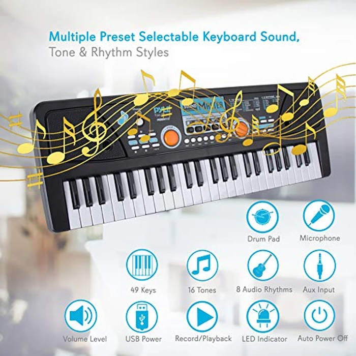 Pyle 49-Key Electric Piano Keyboard - Portable Digital Music Keyboard with Drum Pad, Microphone, Record & Playback Mode for Beginners and Kids by Pyle - Image 4