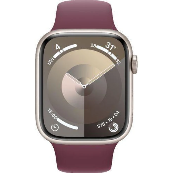 Apple Watch Series 9 (GPS) - 64GB - 41mm - Starlight Aluminum Case with Mulberry Rubber Sport Band - Medium/Large Size by Apple - Refurbished - Acceptable condition - US$255.32