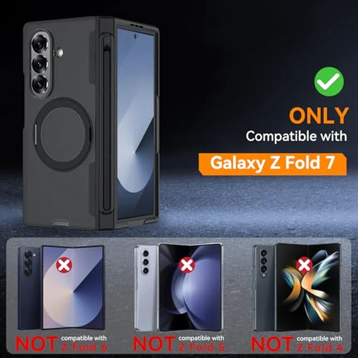 Upgraded 360 degrees Spin Magnetic Invisible Ring Stand for Samsung Galaxy Z Fold 7 Case,[Compatible with MagSafe][S Pen Holder][Hinge Protection][Screen Protector],Shockproof Full Body Phone Cover(Black-1) by muitq - Image 2