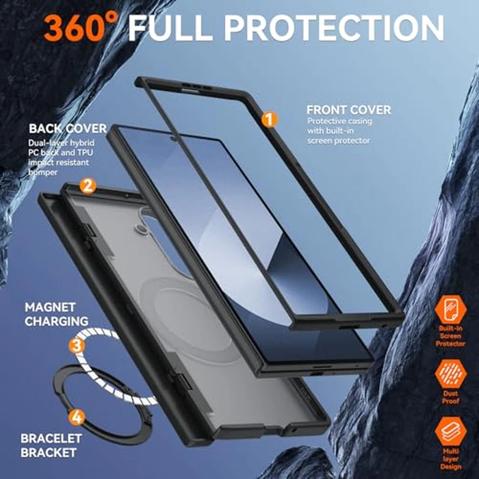 Upgraded 360 degrees Spin Magnetic Invisible Ring Stand for Samsung Galaxy Z Fold 7 Case,[Compatible with MagSafe][S Pen Holder][Hinge Protection][Screen Protector],Shockproof Full Body Phone Cover(Black-1) by muitq - Image 4