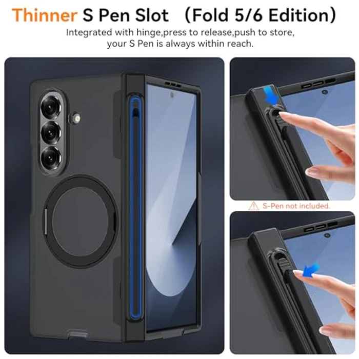 Upgraded 360 degrees Spin Magnetic Invisible Ring Stand for Samsung Galaxy Z Fold 7 Case,[Compatible with MagSafe][S Pen Holder][Hinge Protection][Screen Protector],Shockproof Full Body Phone Cover(Black-1) by muitq - Image 5