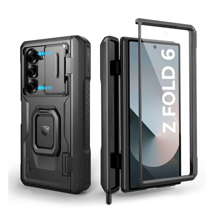Dexnor for Samsung Galaxy Z Fold 6 Case with Ring Stand & S Pen Holder & Slide Camera Cover & Hinge Protection & Screen Protector,Heavy Duty Bumper Rugged Case Cover for Z Fold 6(2024),Black by Dexnor - Image 1