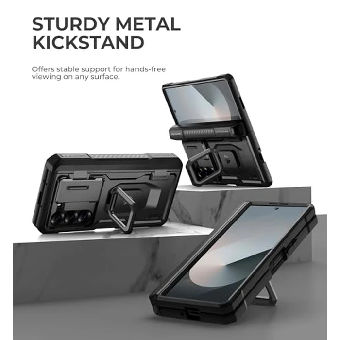 Dexnor for Samsung Galaxy Z Fold 6 Case with Ring Stand & S Pen Holder & Slide Camera Cover & Hinge Protection & Screen Protector,Heavy Duty Bumper Rugged Case Cover for Z Fold 6(2024),Black by Dexnor - Image 5