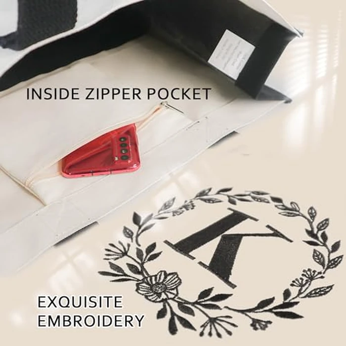 BeeGreen Personalized Monogram Tote Bag for Birthday Beach Wedding Work Canvas Initial Bag for Woman Teacher Mom Friend Bride Baskets for Gifts Empty Cool Large Gift Bag Female Coworkers J by BeeGreen - Image 4