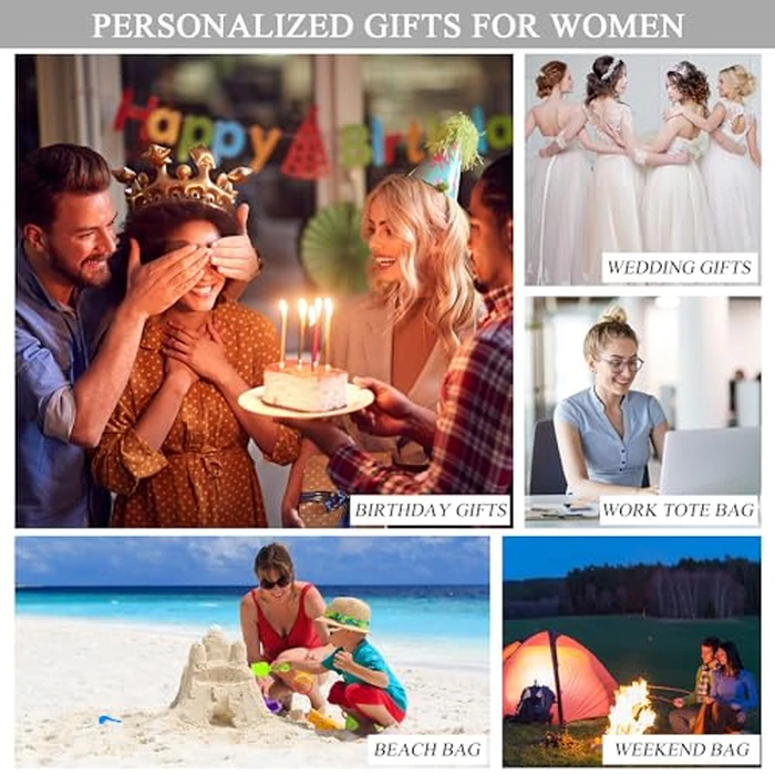 BeeGreen Personalized Monogram Tote Bag for Birthday Beach Wedding Work Canvas Initial Bag for Woman Teacher Mom Friend Bride Baskets for Gifts Empty Cool Large Gift Bag Female Coworkers J by BeeGreen - Image 8