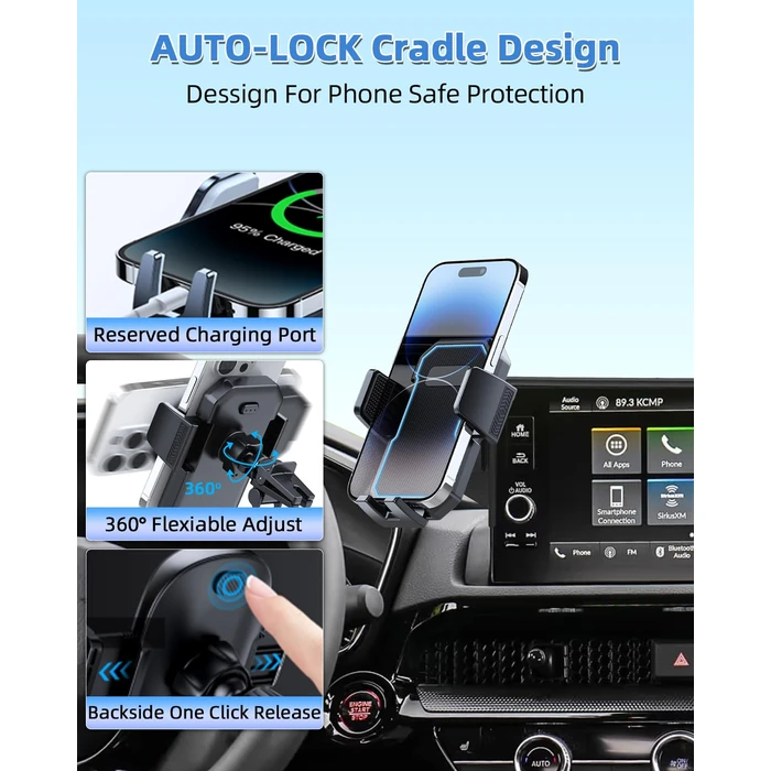 PZK Car Phone Holder for Toyota Highlander Hybrid Lmited/Platinum 2020-2024 2025 Accessories Only for 12.3-inch Screen Auto Lock Car Phone Mount Hands Free 360 degrees Rotation (Not Fit 8-Inch L/LE/XLE) by PZK - Image 3