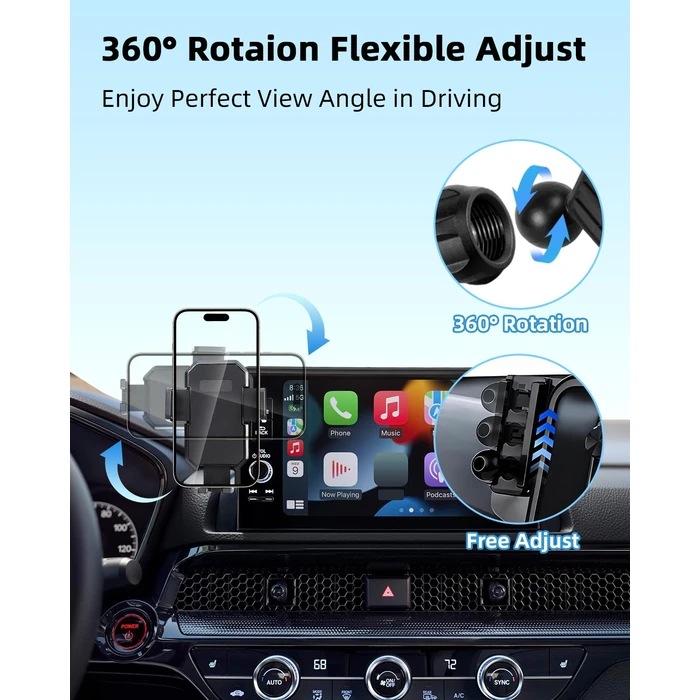 PZK Car Phone Holder for Toyota Highlander Hybrid Lmited/Platinum 2020-2024 2025 Accessories Only for 12.3-inch Screen Auto Lock Car Phone Mount Hands Free 360 degrees Rotation (Not Fit 8-Inch L/LE/XLE) by PZK - Image 4