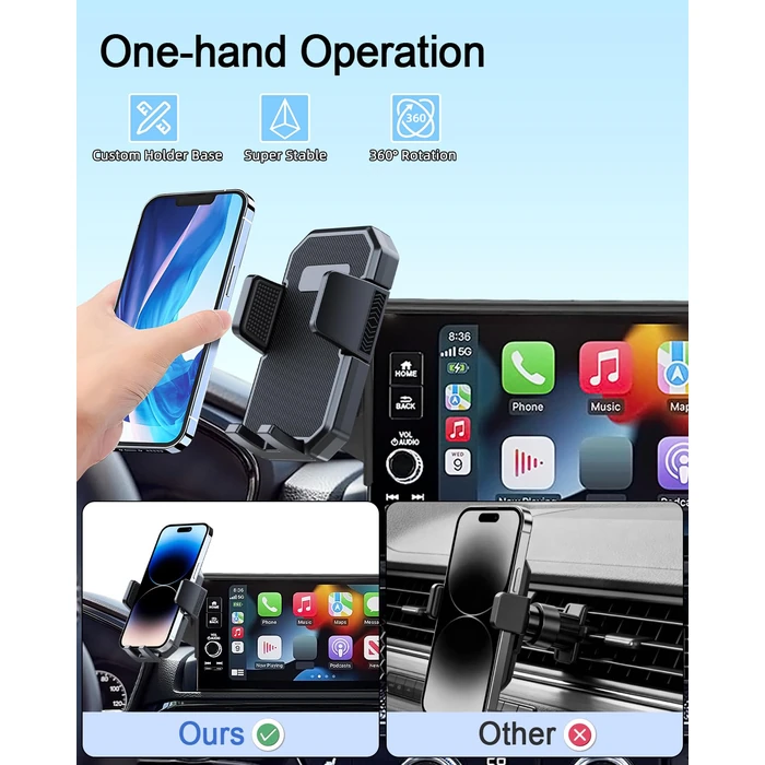PZK Car Phone Holder for Toyota Highlander Hybrid Lmited/Platinum 2020-2024 2025 Accessories Only for 12.3-inch Screen Auto Lock Car Phone Mount Hands Free 360 degrees Rotation (Not Fit 8-Inch L/LE/XLE) by PZK - Image 5