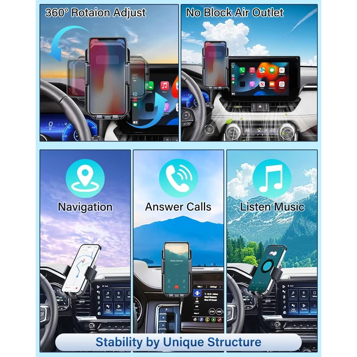 PZK Car Phone Holder for Toyota Highlander Hybrid Lmited/Platinum 2020-2024 2025 Accessories Only for 12.3-inch Screen Auto Lock Car Phone Mount Hands Free 360 degrees Rotation (Not Fit 8-Inch L/LE/XLE) by PZK - Image 9