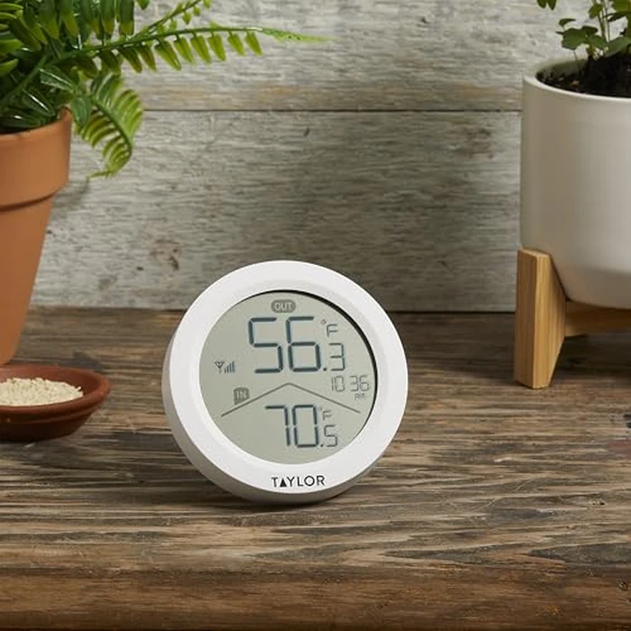 Taylor Digital Wireless Round Indoor Comfort Level Thermometer and Clock, Wireless Remote Sensor, Easy-to-Read Display for Home, Office, Greenhouse, Nursery, and Indoor Areas, LCD, White by Taylor - Image 2