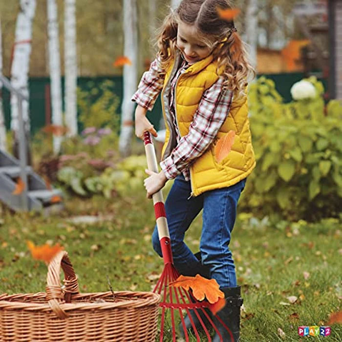 Play22 Kids Garden Tool Set Toy 4-Piece - Shovel, Rake, Hoe, Leaf Rake, Wooden Gardening Tools for Kids Best Outdoor Toys Gift for Boys and Girls by Play22 - Image 3