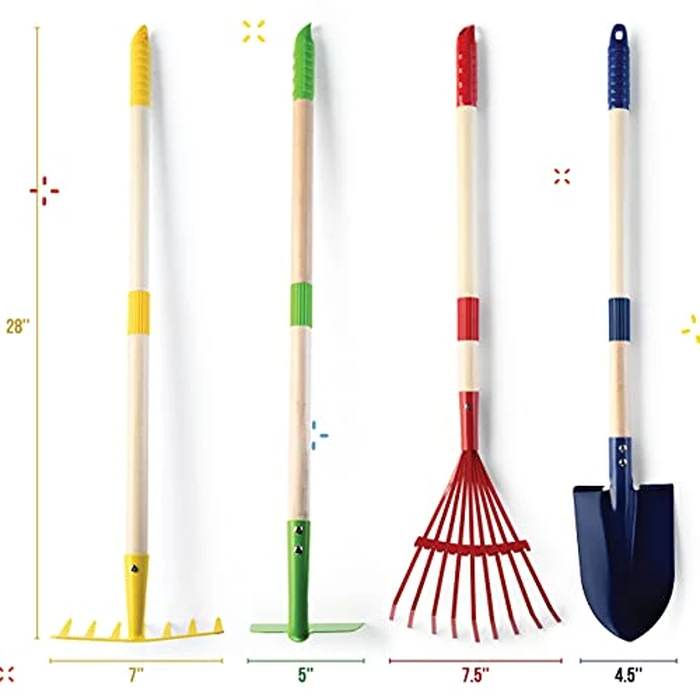 Play22 Kids Garden Tool Set Toy 4-Piece - Shovel, Rake, Hoe, Leaf Rake, Wooden Gardening Tools for Kids Best Outdoor Toys Gift for Boys and Girls by Play22 - Image 6