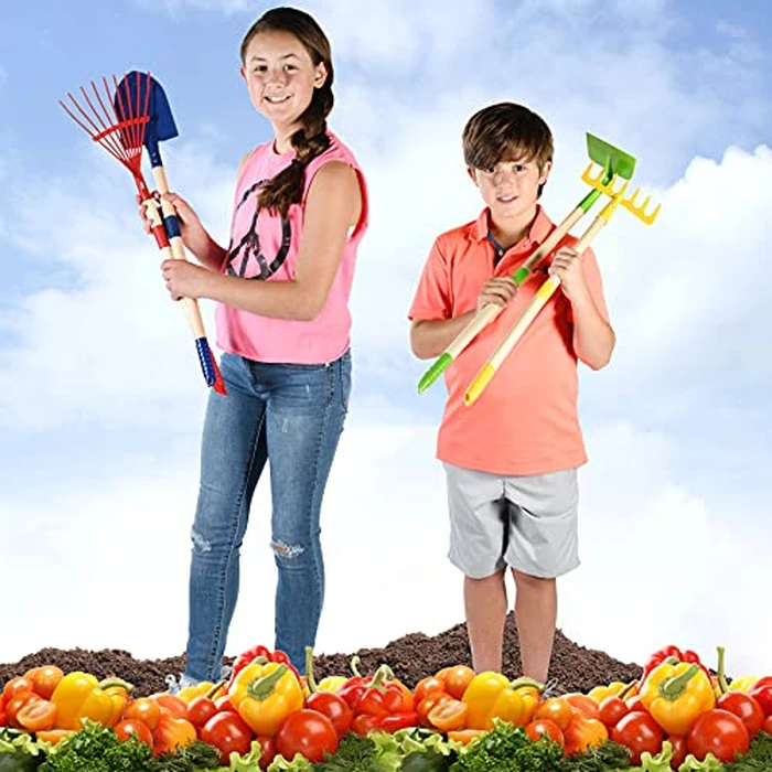 Play22 Kids Garden Tool Set Toy 4-Piece - Shovel, Rake, Hoe, Leaf Rake, Wooden Gardening Tools for Kids Best Outdoor Toys Gift for Boys and Girls by Play22 - Image 7