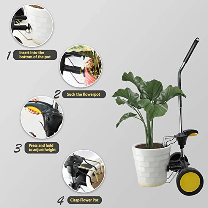 SQUEEZE master Garden Pot Mover with Free Wheels-Good Helper for Carrying Heavy Pots Max 165 Lbs-Potted Plant Mover with Suction Cup and Pot Hook by SQUEEZE master - Image 3