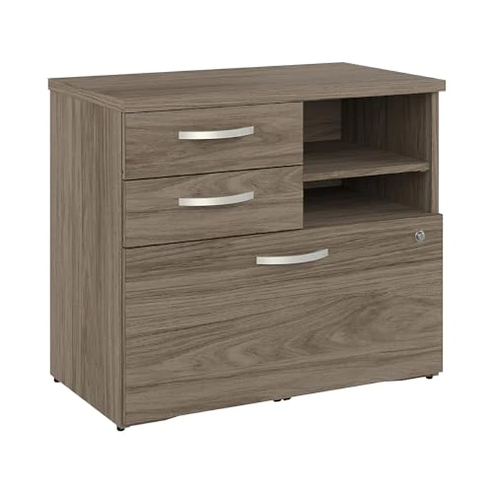 Bush Business Furniture Studio C Office Storage Cabinet with Drawers and Shelves in Modern Hickory, Organization for Home or Professional Workspace by Bush Furniture - Used - Very Good condition - US$218.04