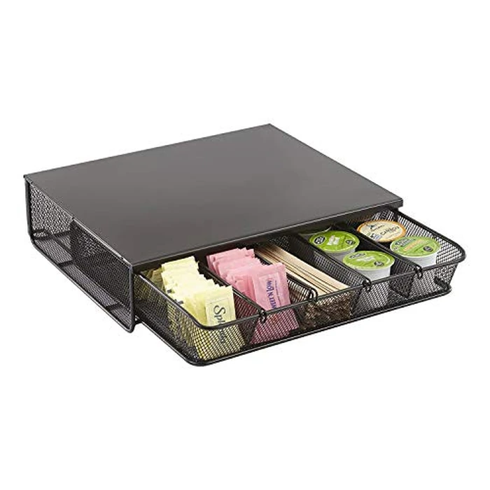 Safco Coffee and Sugar Organizer 3274BL Hospitality Tray, Home, Office, & Hotel, 1 Drawer, Black, 12"W x 11"D x 3 ¼"H by Safco - Used - Very Good condition - US$25.13