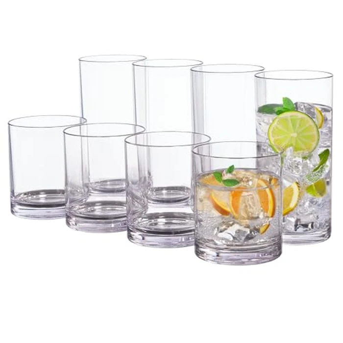US Acrylic Classic Clear Plastic Reusable Drinking Glasses (Set of 8) 12oz Rocks & 16oz Water Cups | BPA-Free Tumblers, Made in USA | Top-Rack Dishwasher Safe by US Acrylic - Used - Very Good condition