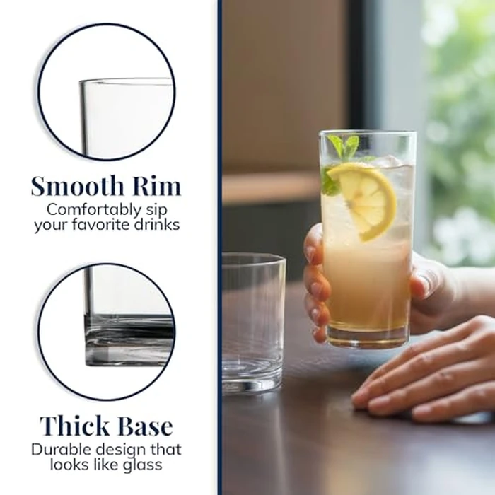 US Acrylic Classic Clear Plastic Reusable Drinking Glasses (Set of 8) 12oz Rocks & 16oz Water Cups | BPA-Free Tumblers, Made in USA | Top-Rack Dishwasher Safe by US Acrylic - Image 4
