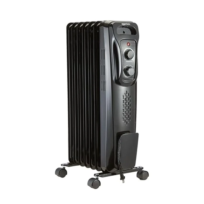 Amazon Basics Portable Oil Radiator Heater, Indoor Use, 3 Heat Settings, Over-Heat Protection, ETL-certified Safety, 7 Oil-Filled Steel Fins, 1500W, Tip-Over Protection, 11"D x 14.8"W x 25.2"H, Black by Amazon Basics - Used - Very Good condition