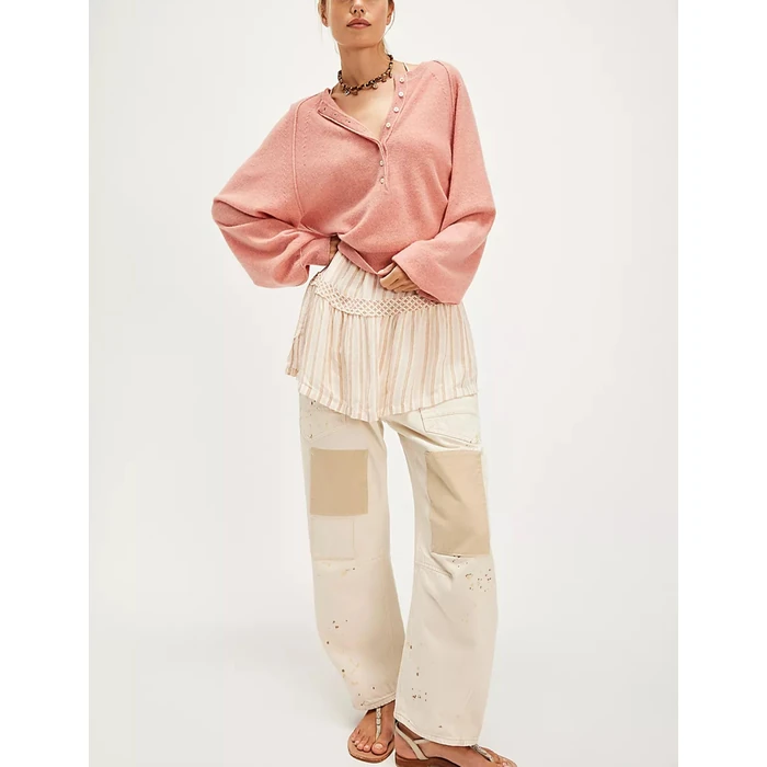 Ziqoty Women's Half Button Down Pullover Knit Sweater Casual Henley Long Sleeve Tunic Tops Loose Fit Trendy Outfits(Coral-S) by Ziqoty - Image 6