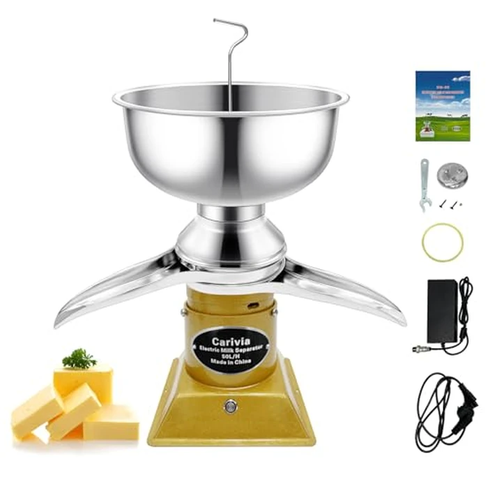 Carivia Milk Cream Centrifugal Separator, 304 Stainless Steel Electric Cow Milk Separator, 50L/H Goat Cow Cream Separator, 10500RPM Creams Maker Separator with 5L Bowl Capacity for Fresh Goat Cow Milk by Carivia - Used - Very Good condition