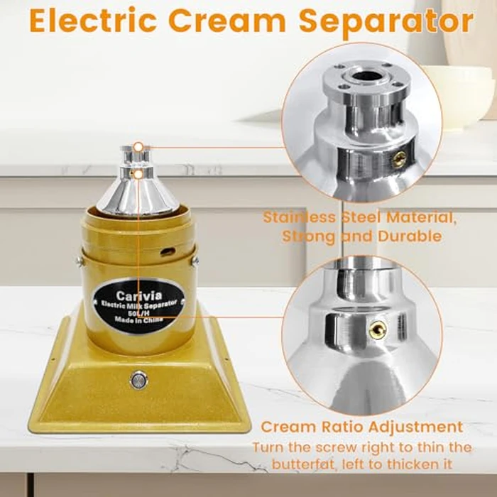 Carivia Milk Cream Centrifugal Separator, 304 Stainless Steel Electric Cow Milk Separator, 50L/H Goat Cow Cream Separator, 10500RPM Creams Maker Separator with 5L Bowl Capacity for Fresh Goat Cow Milk by Carivia - Image 7