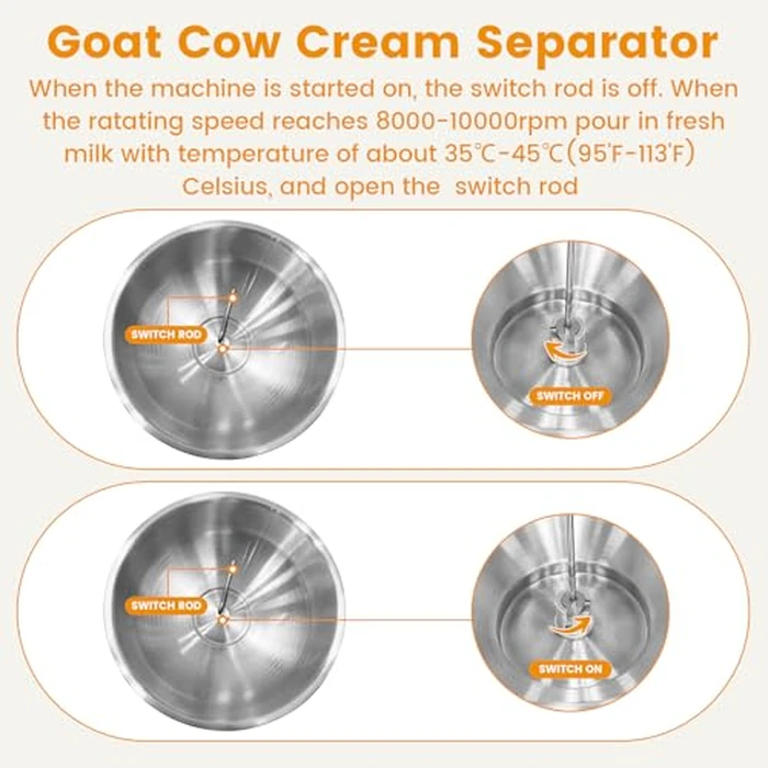 Carivia Milk Cream Centrifugal Separator, 304 Stainless Steel Electric Cow Milk Separator, 50L/H Goat Cow Cream Separator, 10500RPM Creams Maker Separator with 5L Bowl Capacity for Fresh Goat Cow Milk by Carivia - Image 8