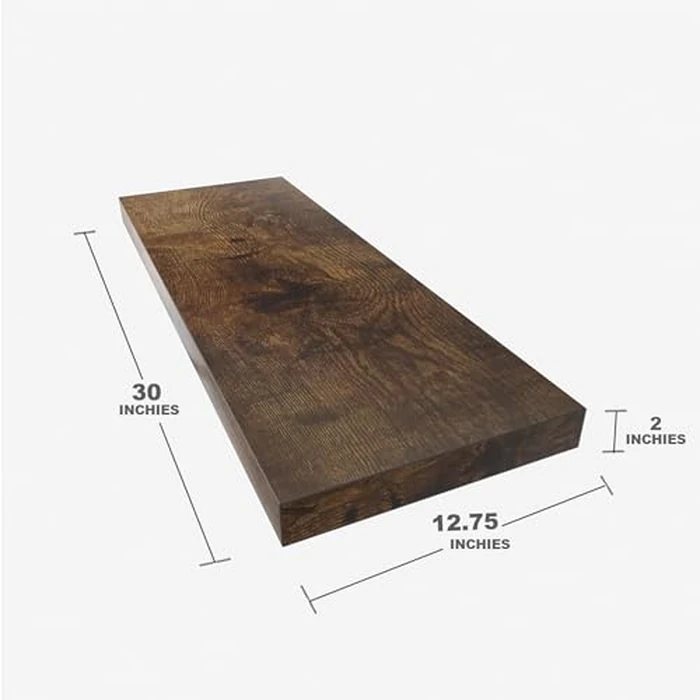 JPND Floating Shelf, Set of 1 Wall Shelf, 30 in W x 12.75 in D x 2 in H Wooden Floating Wall Shelf with Invisible Brackets for Living Room/Bedroom/Bathroom/Kitchen Storage and Decor, Rustic Brown by JPND - Image 2