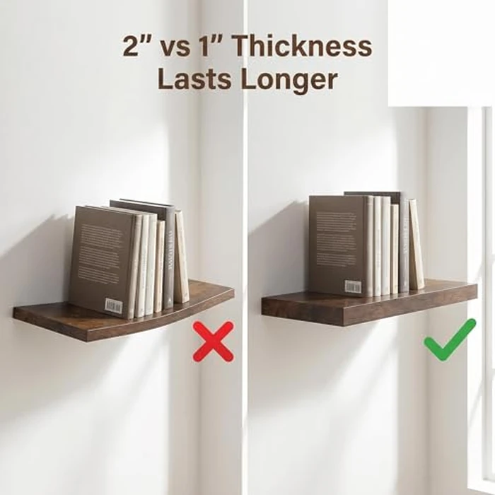 JPND Floating Shelf, Set of 1 Wall Shelf, 30 in W x 12.75 in D x 2 in H Wooden Floating Wall Shelf with Invisible Brackets for Living Room/Bedroom/Bathroom/Kitchen Storage and Decor, Rustic Brown by JPND - Image 3