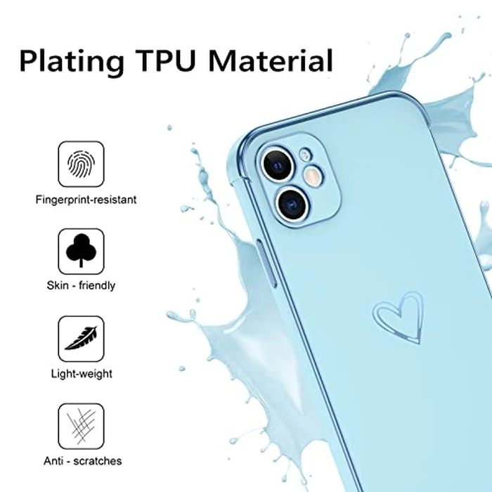 GUAGUA Case for iPhone 11, iPhone 11 Cases Cute Heart Pattern Soft TPU Plating Cover for Women Girls with Camera Protection & 4 Corners Shockproof Protection Phone Cases for iPhone 11 6.1" Baby Blue by GuaGua - Image 1