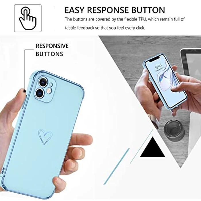 GUAGUA Case for iPhone 11, iPhone 11 Cases Cute Heart Pattern Soft TPU Plating Cover for Women Girls with Camera Protection & 4 Corners Shockproof Protection Phone Cases for iPhone 11 6.1" Baby Blue by GuaGua - Image 3