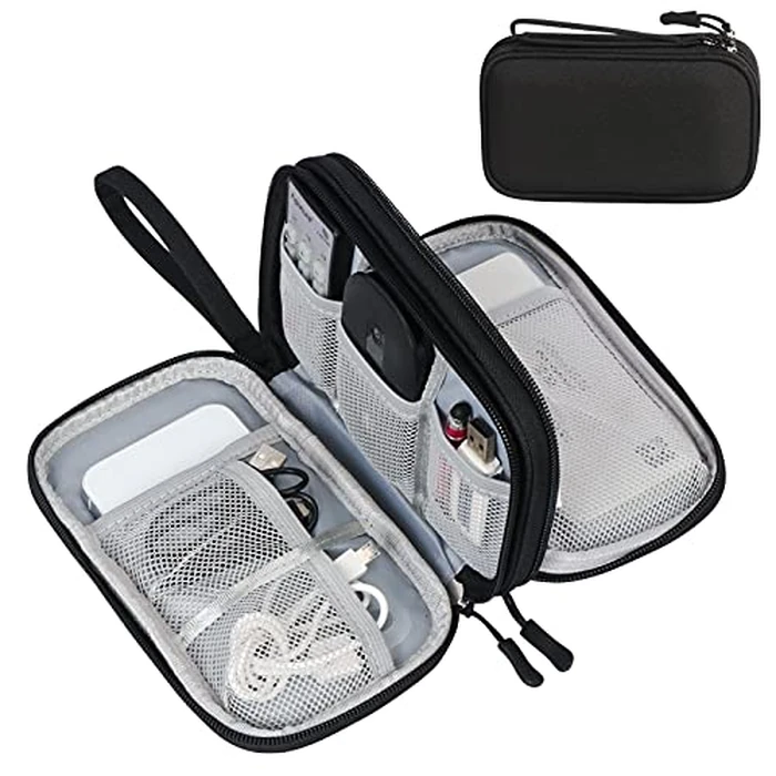 FYY Travel Cable Organizer Pouch Electronic Accessories Carry Case Portable Waterproof Double Layers All-in-One Storage Bag for Cord, Charger, Phone, Earphone Black by FYY - Image 1