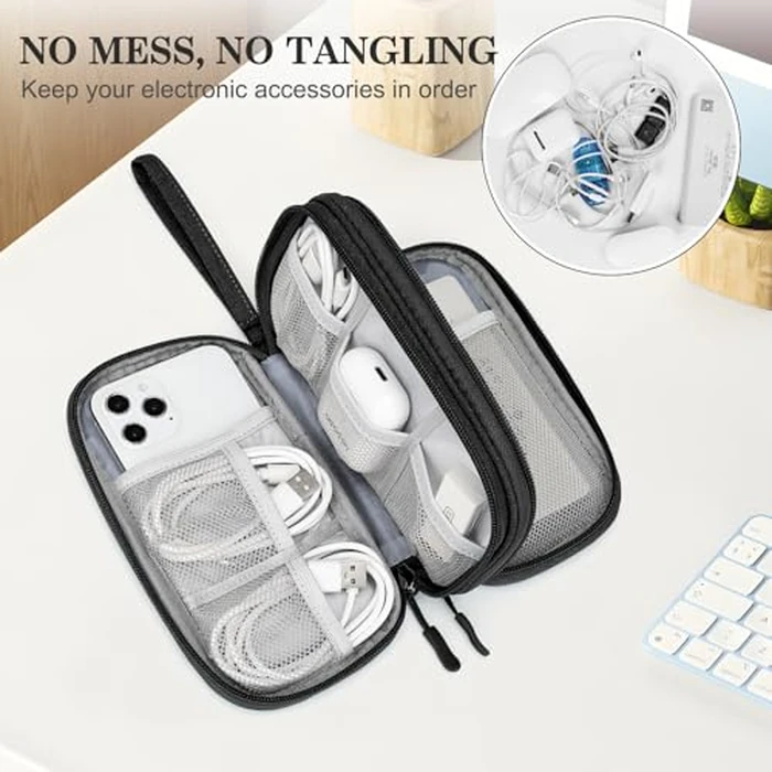 FYY Travel Cable Organizer Pouch Electronic Accessories Carry Case Portable Waterproof Double Layers All-in-One Storage Bag for Cord, Charger, Phone, Earphone Black by FYY - Image 5