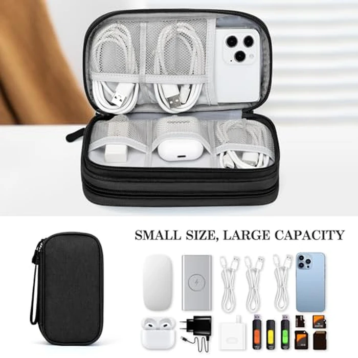 FYY Travel Cable Organizer Pouch Electronic Accessories Carry Case Portable Waterproof Double Layers All-in-One Storage Bag for Cord, Charger, Phone, Earphone Black by FYY - Image 6