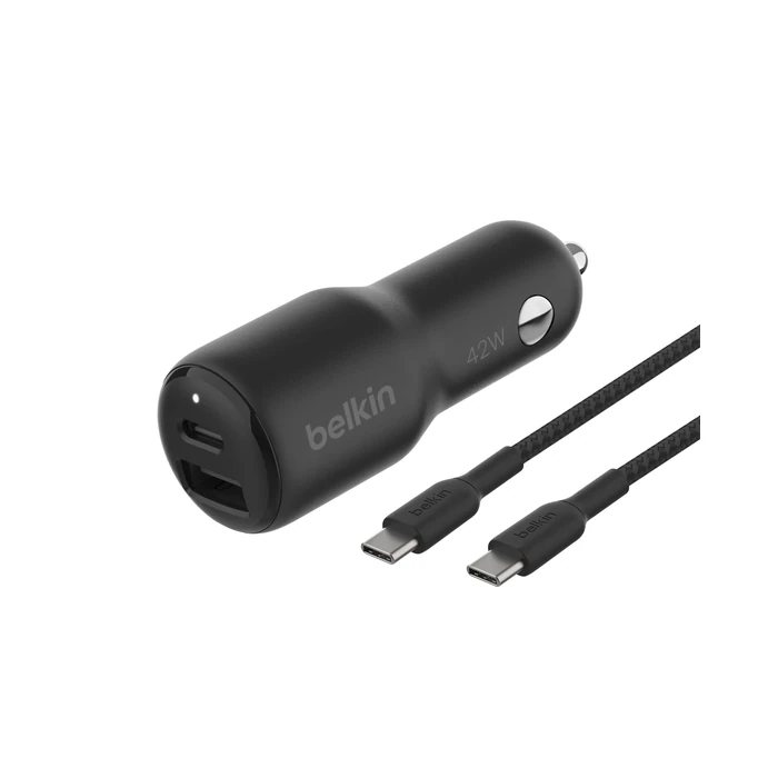 Belkin BoostCharge 42-Watt Dual Port Fast Car Charger w/30W USB-C & 12W USB-A Ports, USB-C to C Cable Included for iPhone 16, 16 Pro, Galaxy S25, S24, Pixel 9 & 8, Nintendo Switch 2 & More - Black by Belkin - Image 1